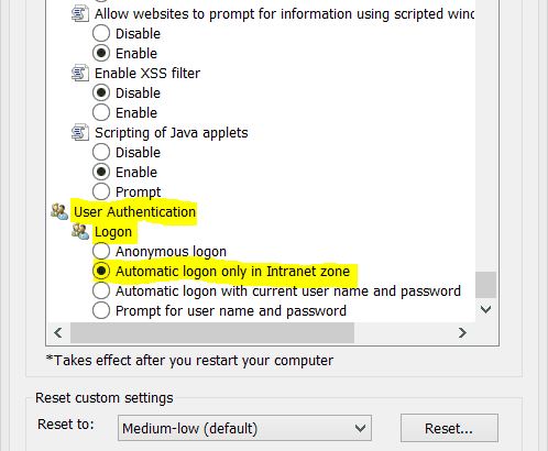 IE Settings for Office 365, ADFS & SSO