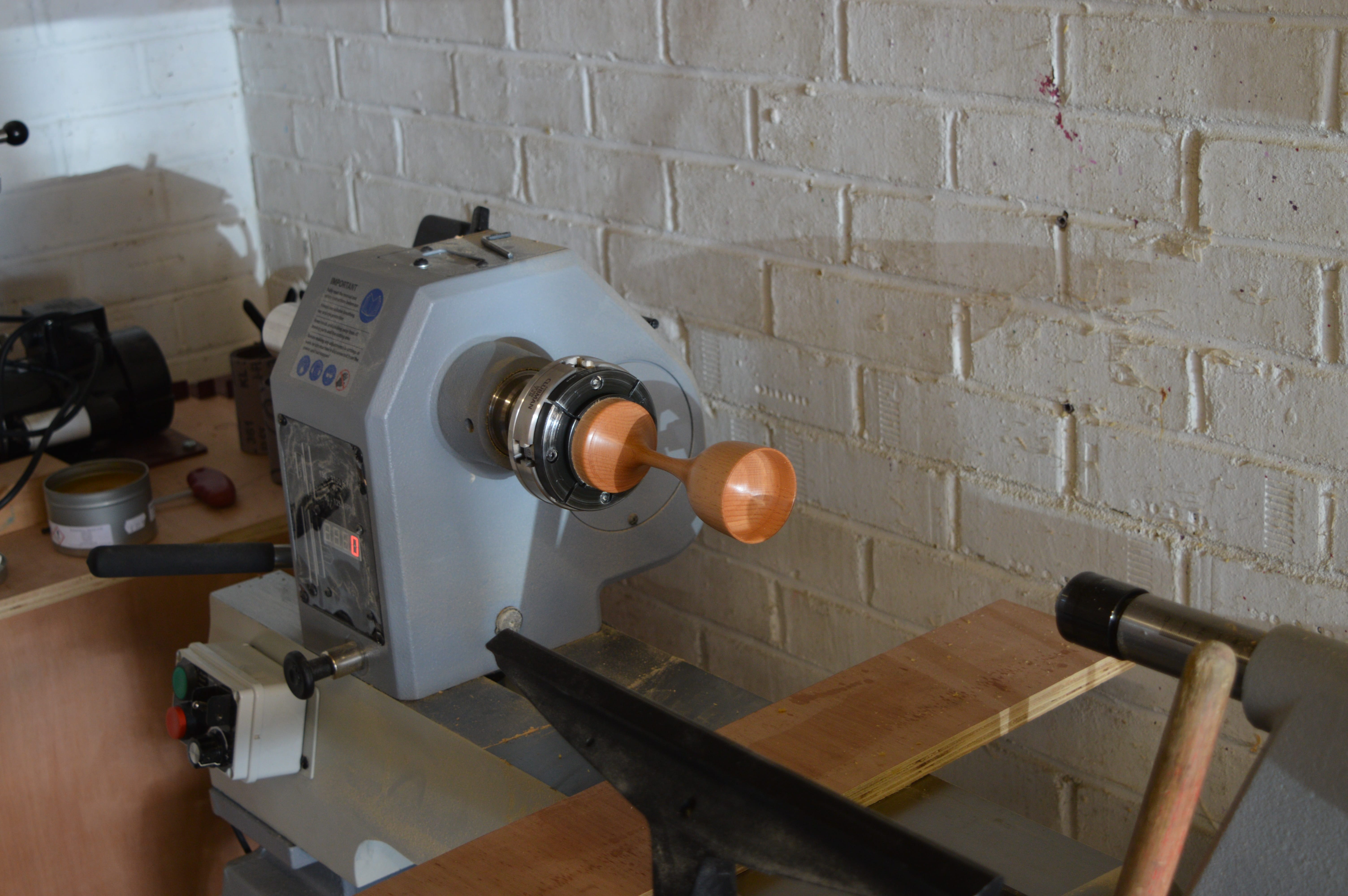 The lathe with the goblet.